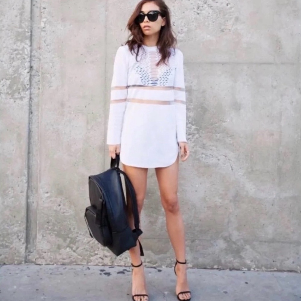 Alexander Wang X H&M Collaboration White Textured Long Sleeve Shirt Dress NWT